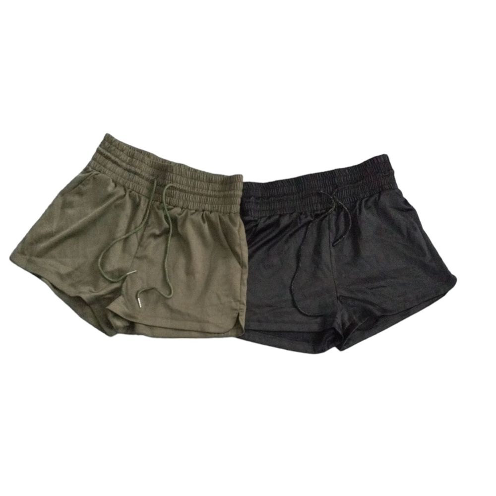 NEW 2 Pair Women's AKIRA ZIZI Satin Dolphin Shorts Black & Olive Green Size XL